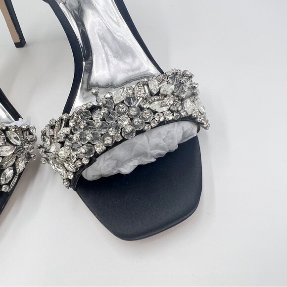 Badgley Mischka Size 6 Rider Black Satin Jeweled‎ Dress Sandals Heels Shoes - Picture 5 of 14